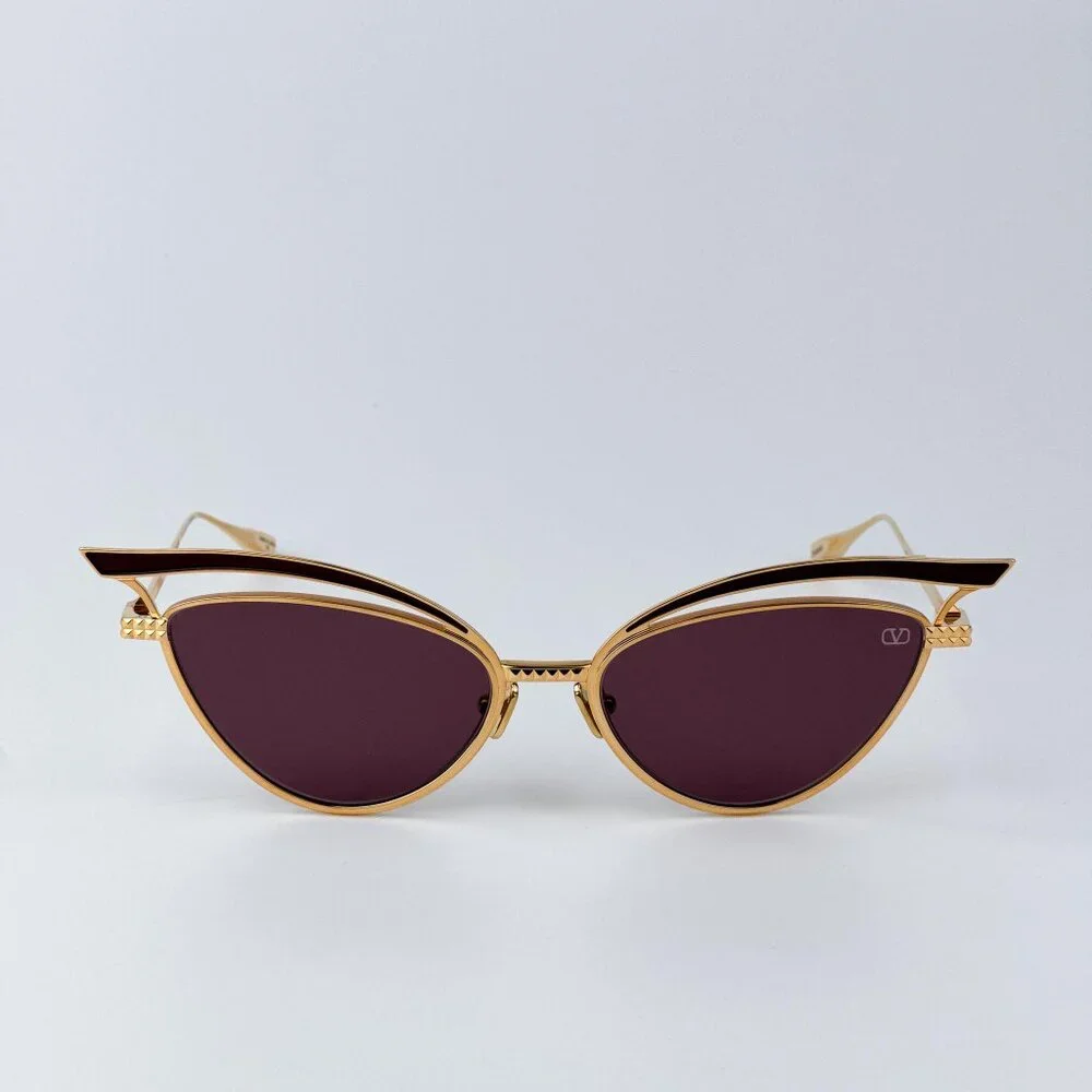 Valentino Men BRAND NEW Sunglasses Titanium Gold Grey Cat Eye V - GLASSLINER